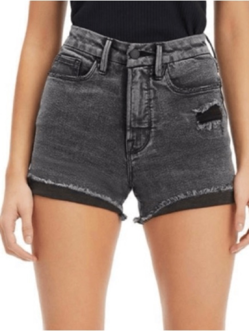 MY26 Good American Good Curve High Waist Cut Off Denim Short in Black Wash